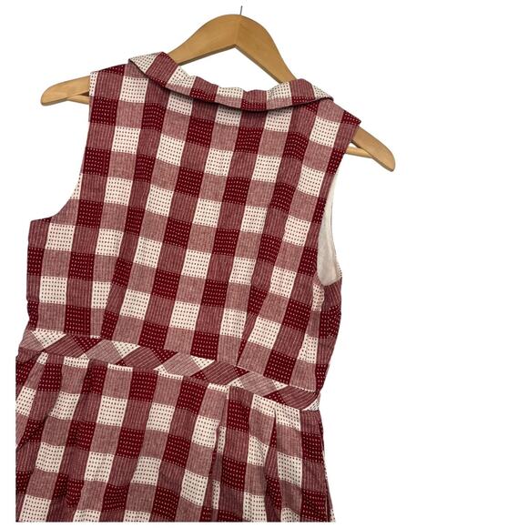 ModCloth Dress Womens 8 Red White Linen Gingham Retro Picnic Cottagecore Coastal - Picture 10 of 12